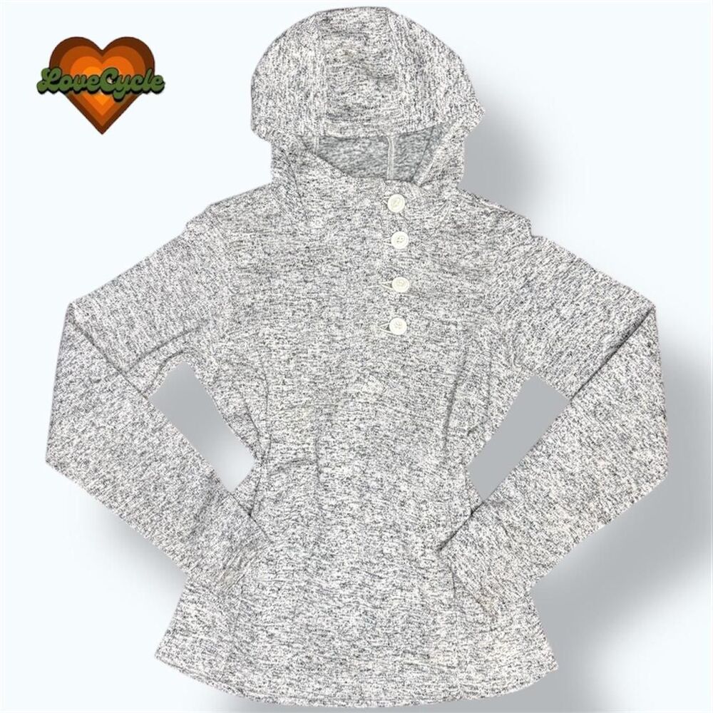 Women's Columbia Soft “Heather Hills” Gray 1/4 Button Hooded Pullover – Size M